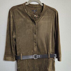 DREW | Olive Moss Green Tunic Dress Suede Belted Large